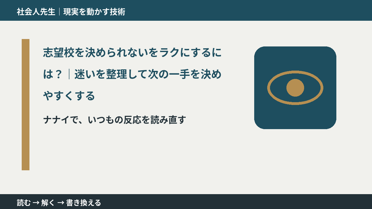 志望校を決められないをラクにするには？｜迷いを整理して次の一手を決めやすくする｜まず分けたい事実と前提