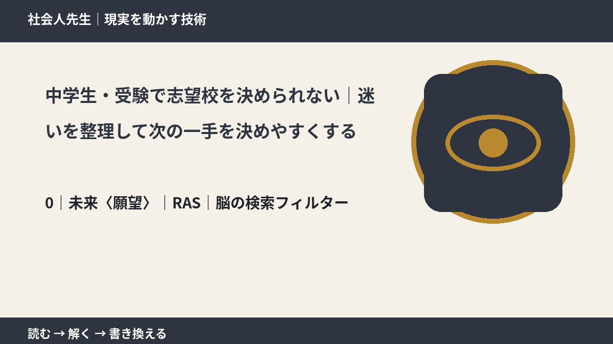 中学生・受験で志望校を決められない|迷いを整理して次の一手を決めやすくするとき、未来を判断基準にするには?|RAS|脳の検索フィルター