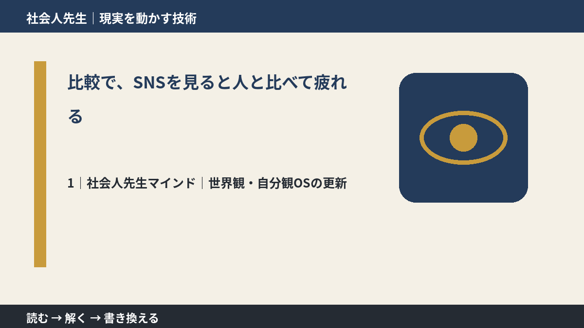 比較で、SNSを見ると人と比べて疲れるとき、自分の見方だけで決めないために|世界観・自分観OSの更新