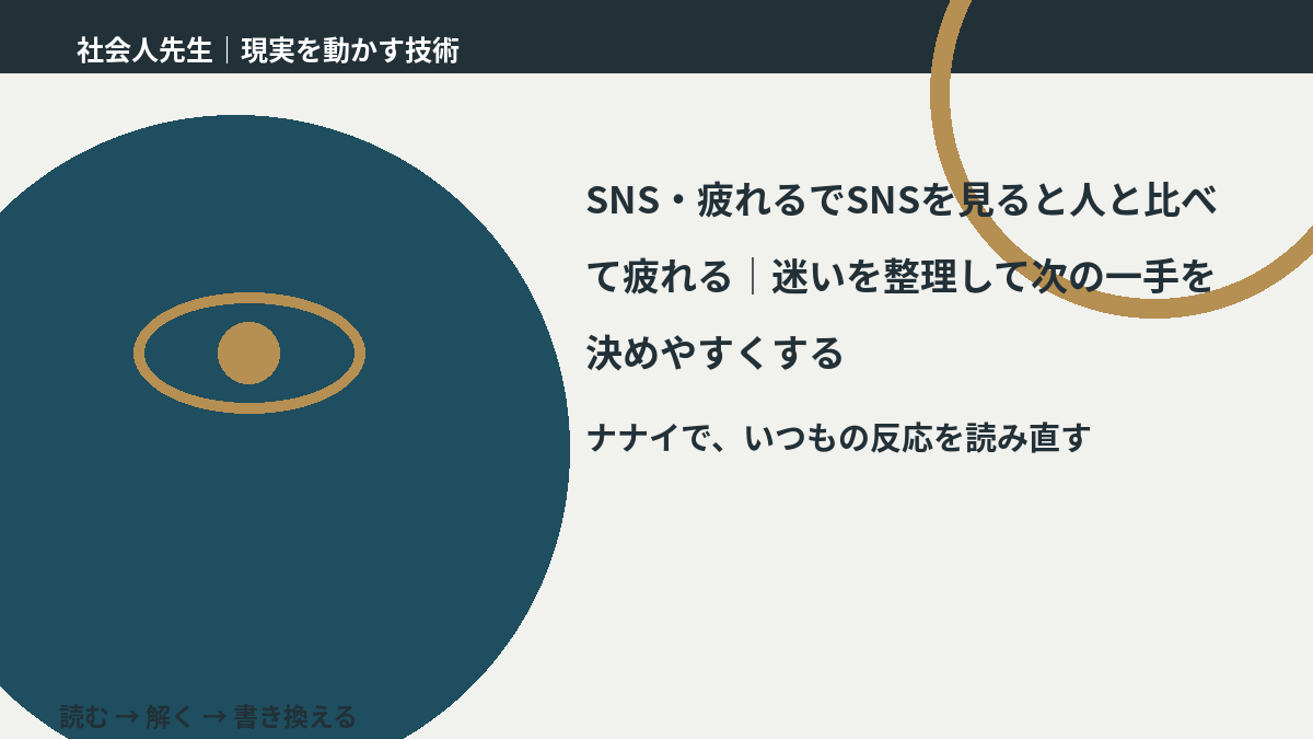 SNS・疲れるでSNSを見ると人と比べて疲れる｜迷いを整理して次の一手を決めやすくする｜まず分けたい事実と前提