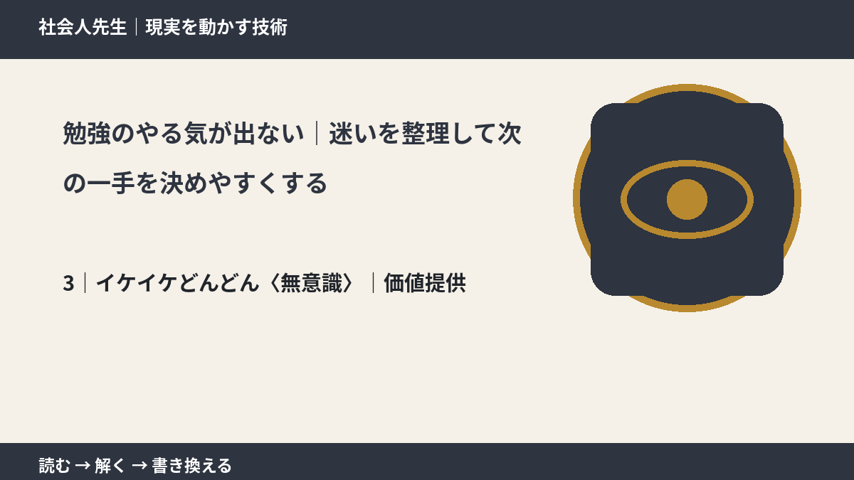 勉強のやる気が出ない｜迷いを整理して次の一手を決めやすくするとき、気合いでなく自然に動ける状態を育てる｜価値提供