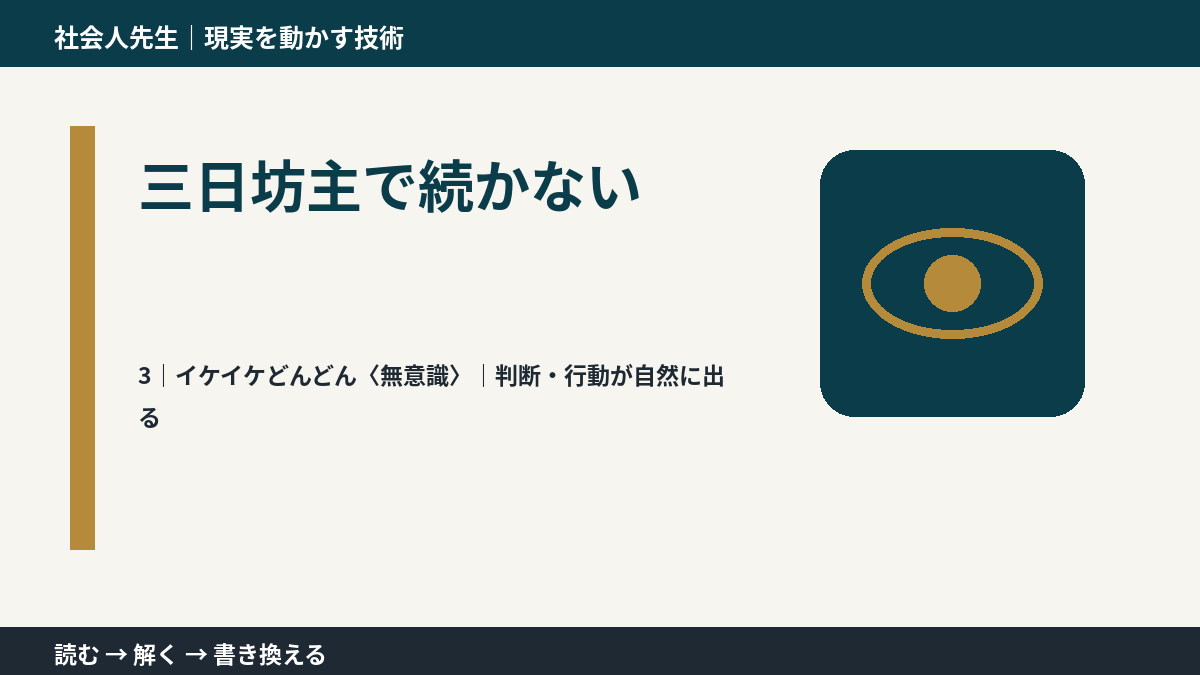 三日坊主で続かないとき、気合いでなく自然に動ける状態を育てる｜判断・行動が自然に出る