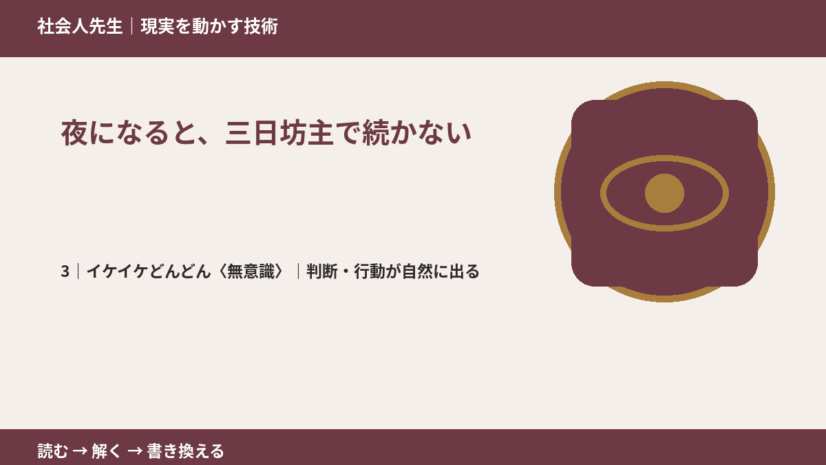 夜になると、三日坊主で続かないとき、気合いでなく自然に動ける状態を育てる｜判断・行動が自然に出る