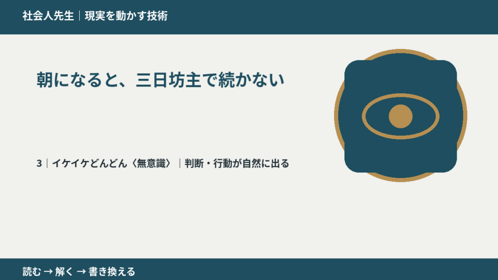 朝になると、三日坊主で続かないとき、気合いでなく自然に動ける状態を育てる｜判断・行動が自然に出る