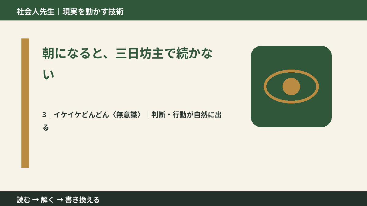 朝になると、三日坊主で続かないとき、気合いでなく自然に動ける状態を育てる|判断・行動が自然に出る