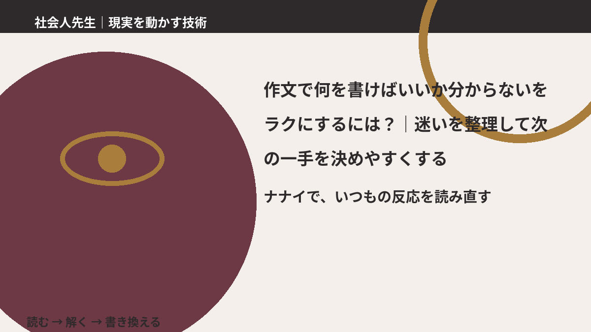 作文で何を書けばいいか分からないをラクにするには?|迷いを整理して次の一手を決めやすくするとき、どうする?|事実と解釈を分ける