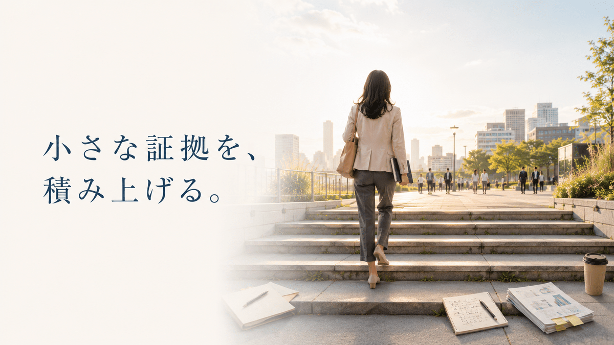 行動の結果を観測し、未来人として生きた小さな証拠を積み上げるイメージ